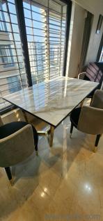 Premium 4-Seater Dining Table Set with Golden Satvariyo Marble Top  Like New!