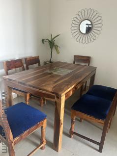 Premium 6-Seater Solid Sheesham Wood Dining Set with Tile Inlay