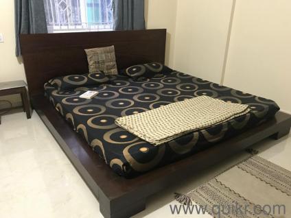 King Size Wooden Cot with Mattress  Dark Walnut Finish  Excellent Condition