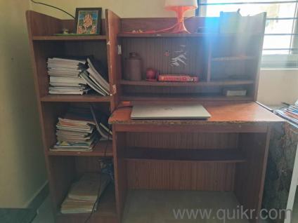 Wooden Study Table with Shelves