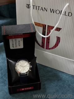 Titan Sapphire Quartz Multifunction Silver Dial Leather Strap Chronograph Watch for Men