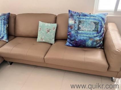 Modern L-Shaped Faux Leather Sofa with Chaise (Taupe/Beige)