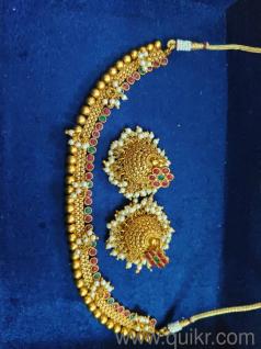 Traditional Temple Choker Jewellery Set with Jhumka Earrings | Antique Gold Finish | Like New