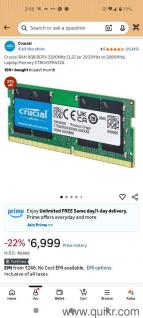 laptop ram Crucial RAM 8GB DDR4 3200MHzCL22 Laptop Memory.don't call it's old number chat to connect with me please 