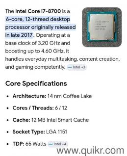 intel i7 8700  3.20ghz   8th gen processor built in uhd graphics.