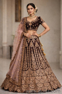 Heavy Embroidered Brown Bridal Lehenga