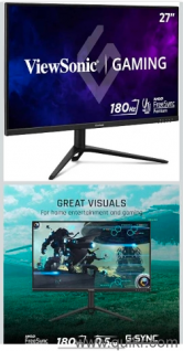 ViewSonic (From USA)-VX2728J 68.58 Cm (27") FHD Fast IPS Gaming Monitor |180Hz |0.5ms| HDR10