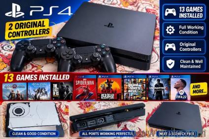 PS4 Slim 500GB/1TB + 2 Original Controllers + 13 Games Installed | Excellent Condition